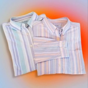 LL Bean Long Sleeve button-down women's L Regular set of 2 pastel stripes